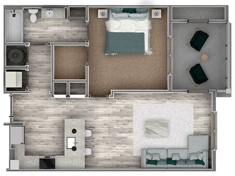 Floor plan for 1 bed, 1 bath, 761 sqft